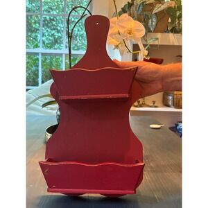 Vintage Ardco Red Wood Wall Pocket 2 Tier Mail Organizer Farmhouse Shelf